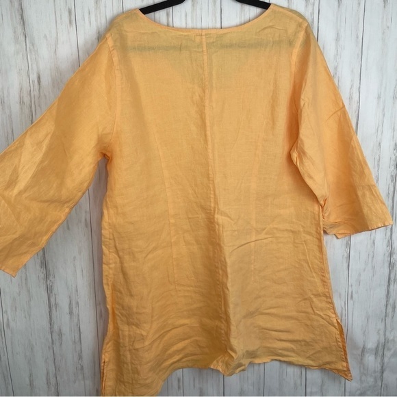 Soft Surroundings 100% linen orange button down size large - Picture 6 of 7